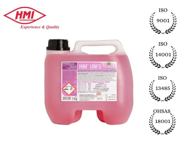 HMI® UNI S 5 кг. Концентрат за подове, плотове, стени в болници, детски градини, училища, хотели и административни сгради. 1:100-400